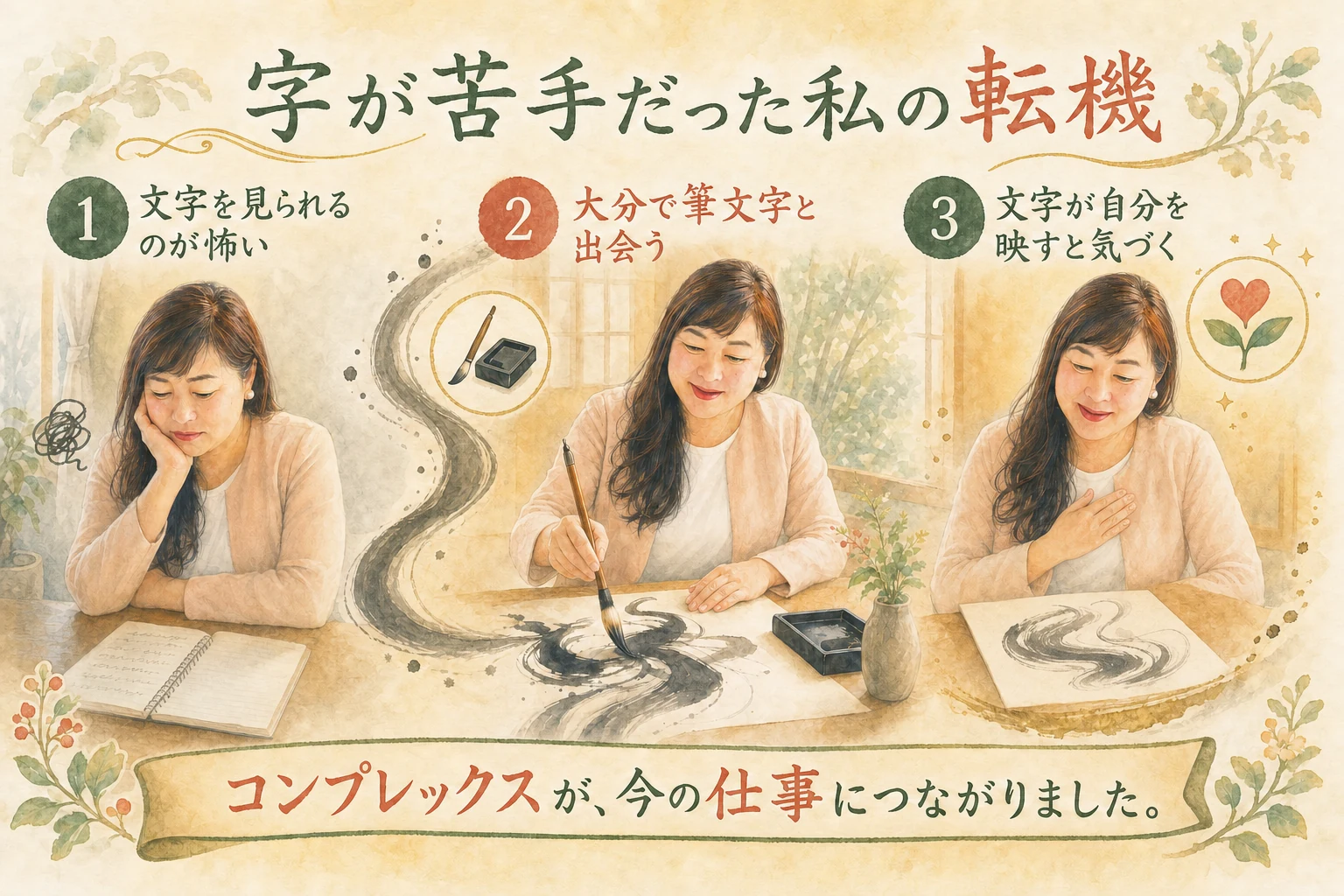文字への苦手意識から大分で筆文字と出会い、今の仕事につながるまでの転機