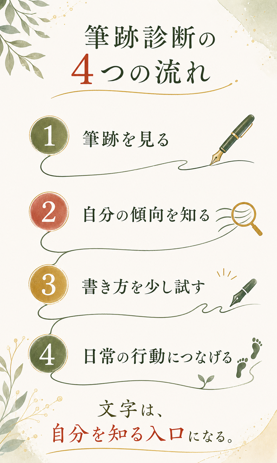 スマートフォン向けに縦に並べた筆跡診断の4つの流れ